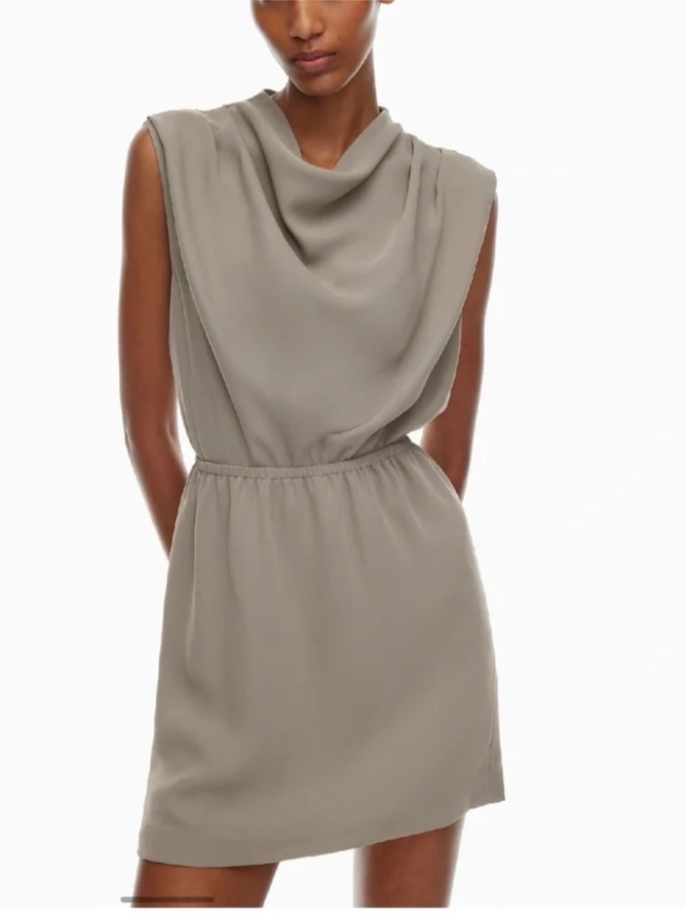 Aritzia Babaton Carter Sleeveless Dress NWT Cowl Neck Draped Modern Taupe Medium - Picture 2 of 8